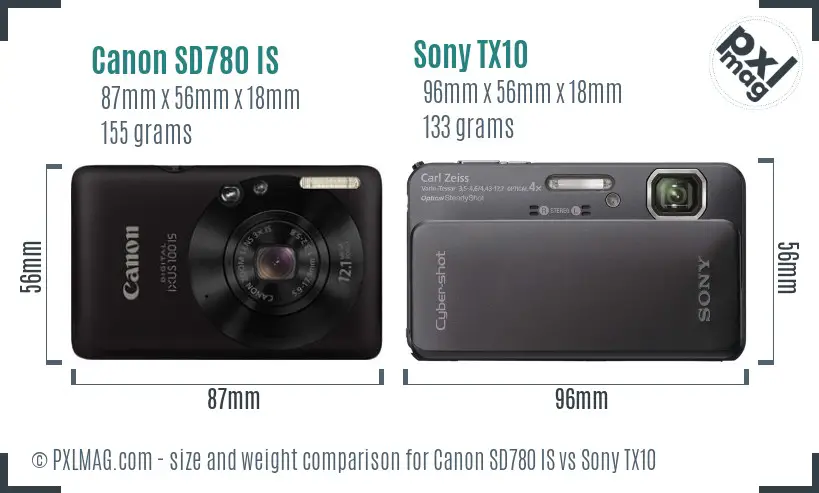 Canon SD780 IS vs Sony TX10 size comparison Canon SD780 IS vs Sony TX10 size comparison