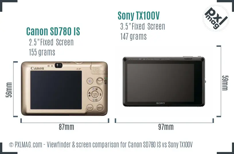 Canon SD780 IS vs Sony TX100V Screen and Viewfinder comparison