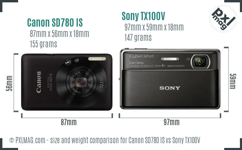 Canon SD780 IS vs Sony TX100V size comparison