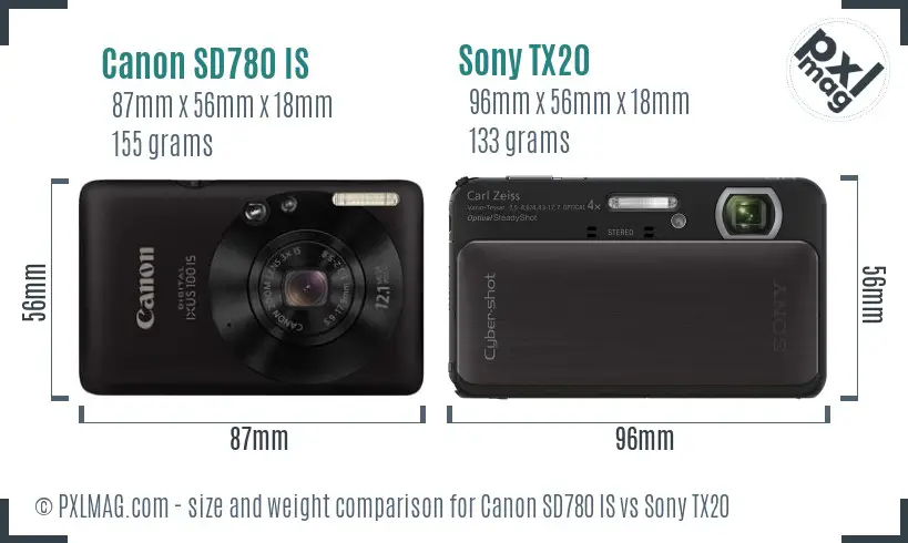 Canon SD780 IS vs Sony TX20 size comparison