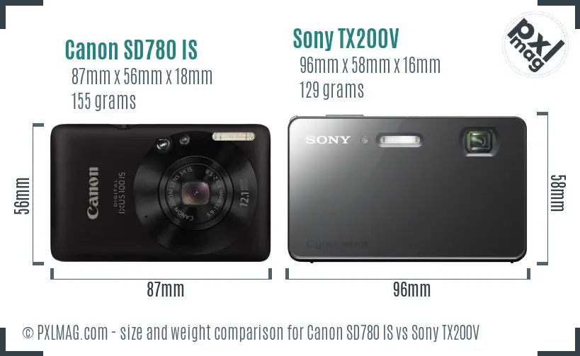 Canon SD780 IS vs Sony TX200V size comparison