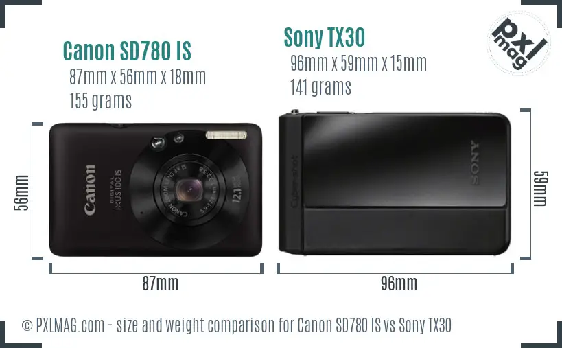 Canon SD780 IS vs Sony TX30 size comparison