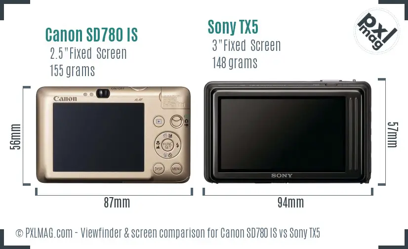Canon SD780 IS vs Sony TX5 Screen and Viewfinder comparison