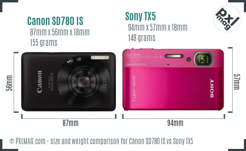 Canon SD780 IS vs Sony TX5 size comparison
