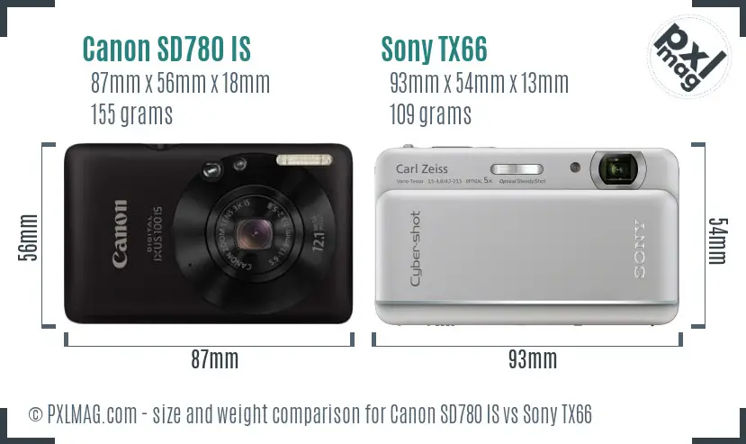 Canon SD780 IS vs Sony TX66 size comparison