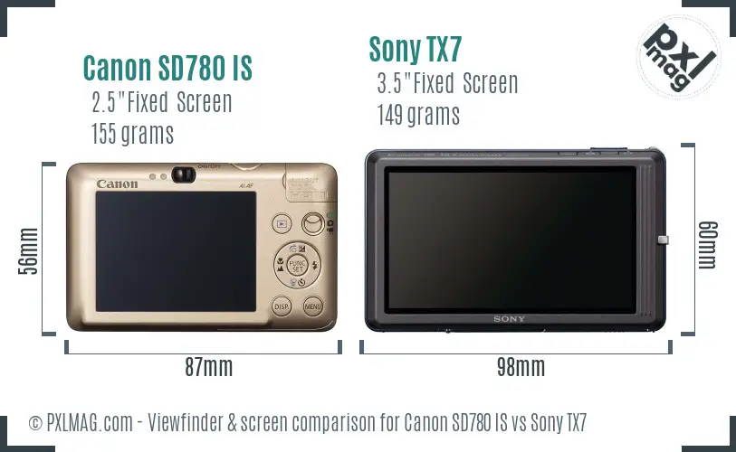 Canon SD780 IS vs Sony TX7 Screen and Viewfinder comparison