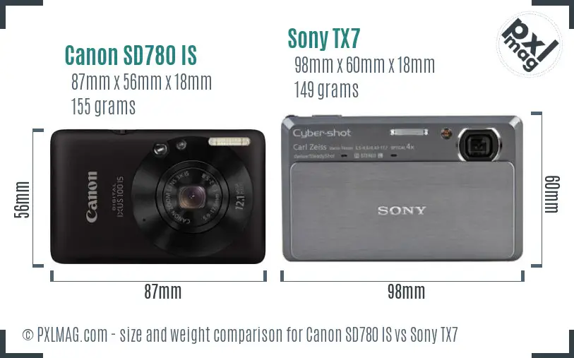 Canon SD780 IS vs Sony TX7 size comparison