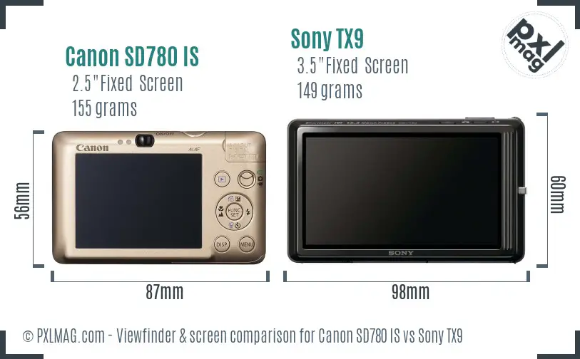 Canon SD780 IS vs Sony TX9 Screen and Viewfinder comparison