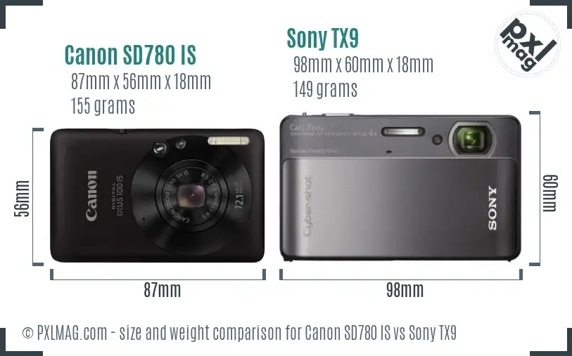 Canon SD780 IS vs Sony TX9 size comparison