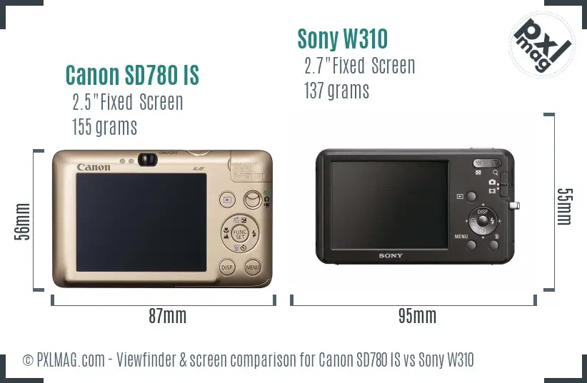 Canon SD780 IS vs Sony W310 Screen and Viewfinder comparison