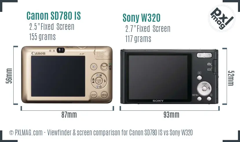 Canon SD780 IS vs Sony W320 Screen and Viewfinder comparison
