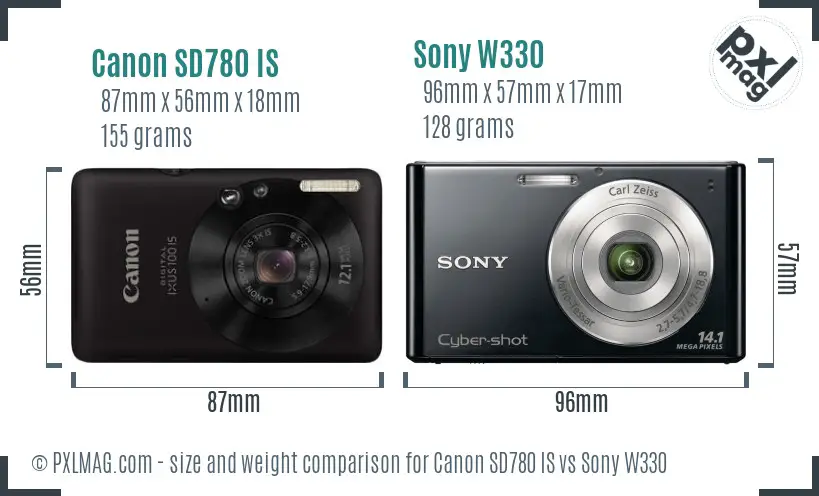 Canon SD780 IS vs Sony W330 size comparison
