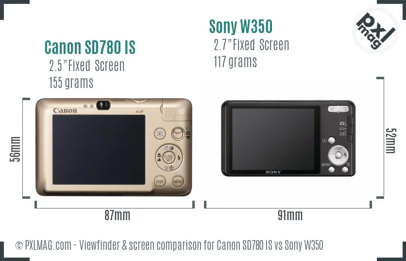 Canon SD780 IS vs Sony W350 Screen and Viewfinder comparison