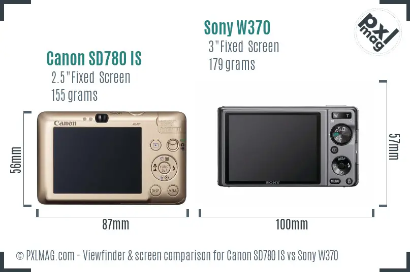 Canon SD780 IS vs Sony W370 Screen and Viewfinder comparison