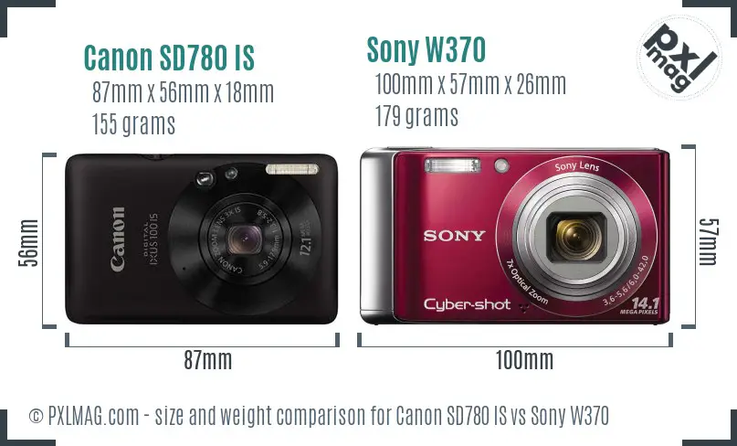 Canon SD780 IS vs Sony W370 size comparison