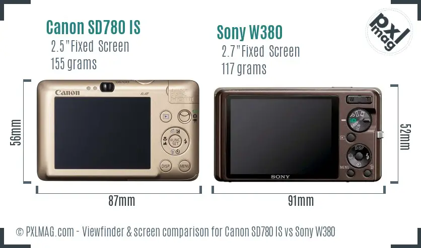Canon SD780 IS vs Sony W380 Screen and Viewfinder comparison
