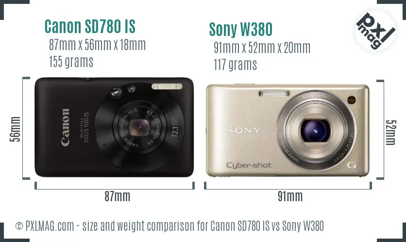 Canon SD780 IS vs Sony W380 size comparison