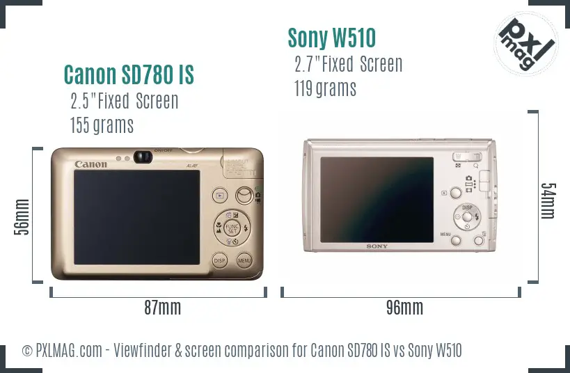 Canon SD780 IS vs Sony W510 Screen and Viewfinder comparison