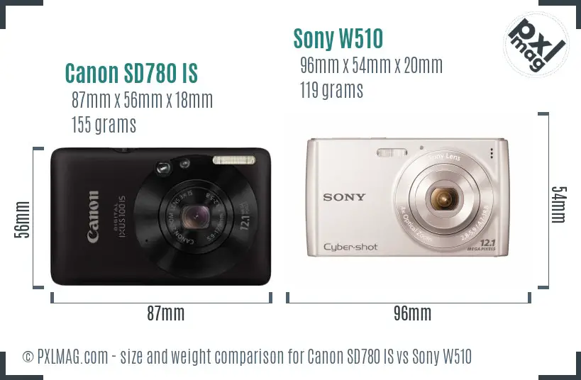 Canon SD780 IS vs Sony W510 size comparison