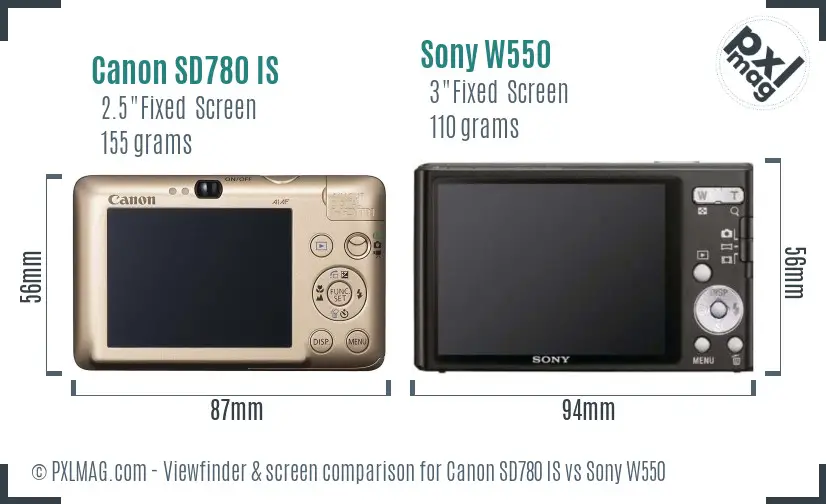 Canon SD780 IS vs Sony W550 Screen and Viewfinder comparison