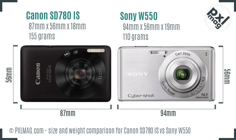 Canon SD780 IS vs Sony W550 size comparison