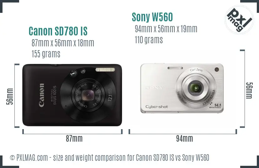 Canon SD780 IS vs Sony W560 size comparison