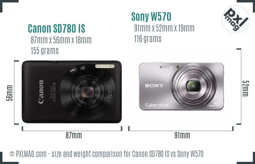 Canon SD780 IS vs Sony W570 size comparison