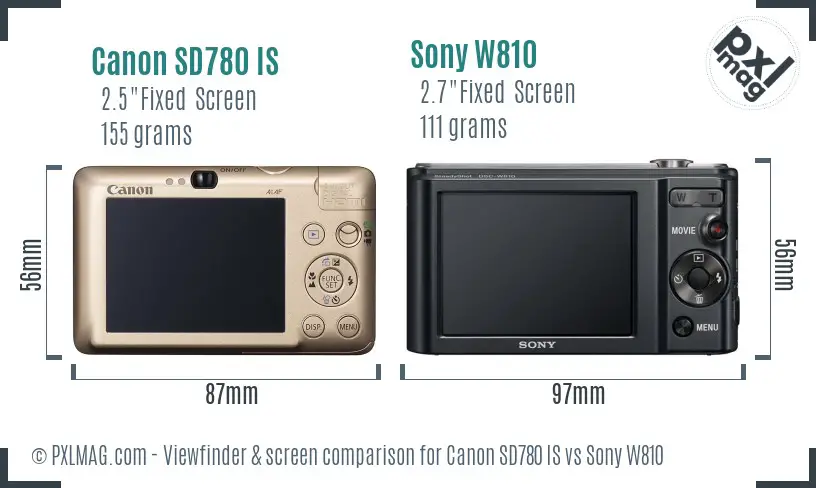 Canon SD780 IS vs Sony W810 Screen and Viewfinder comparison