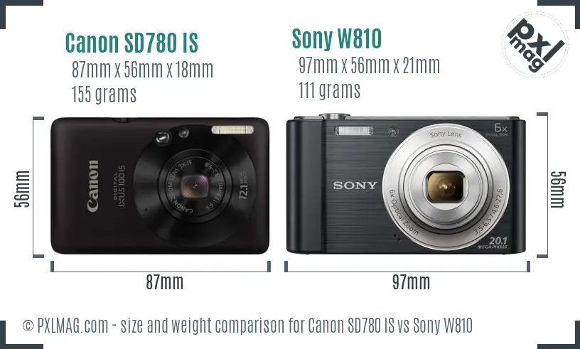 Canon SD780 IS vs Sony W810 size comparison
