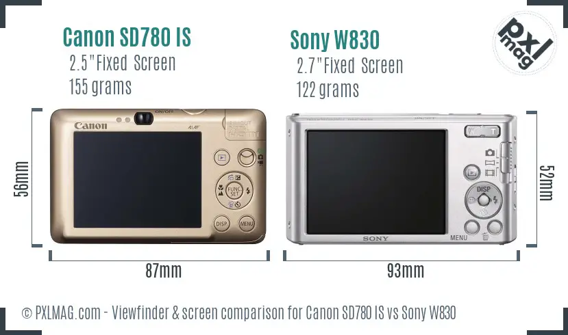 Canon SD780 IS vs Sony W830 Screen and Viewfinder comparison