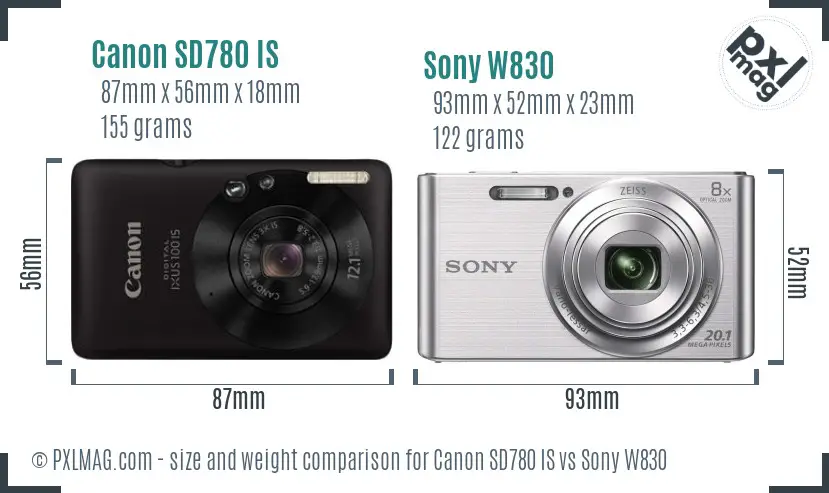 Canon SD780 IS vs Sony W830 size comparison