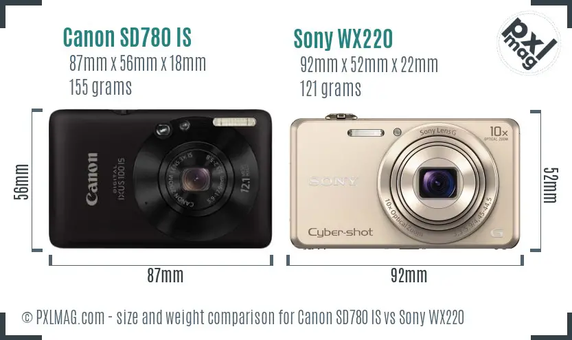 Canon SD780 IS vs Sony WX220 size comparison