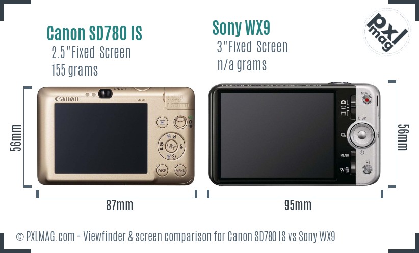 Canon SD780 IS vs Sony WX9 Screen and Viewfinder comparison