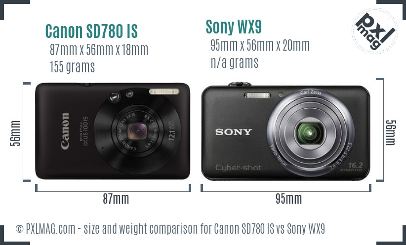 Canon SD780 IS vs Sony WX9 size comparison