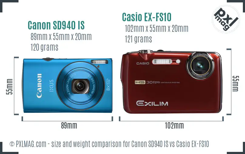 Canon SD940 IS vs Casio EX-FS10 size comparison