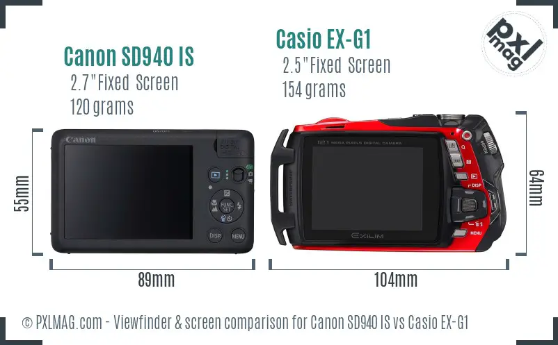 Canon SD940 IS vs Casio EX-G1 Screen and Viewfinder comparison