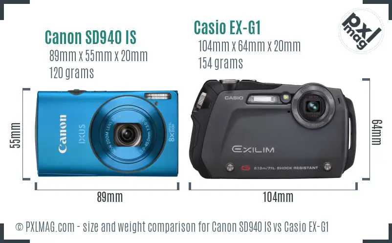 Canon SD940 IS vs Casio EX-G1 size comparison