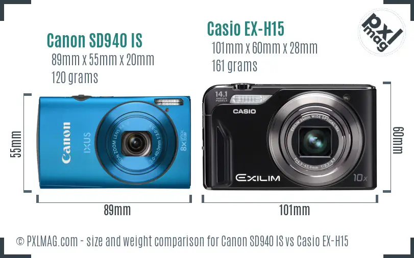 Canon SD940 IS vs Casio EX-H15 size comparison