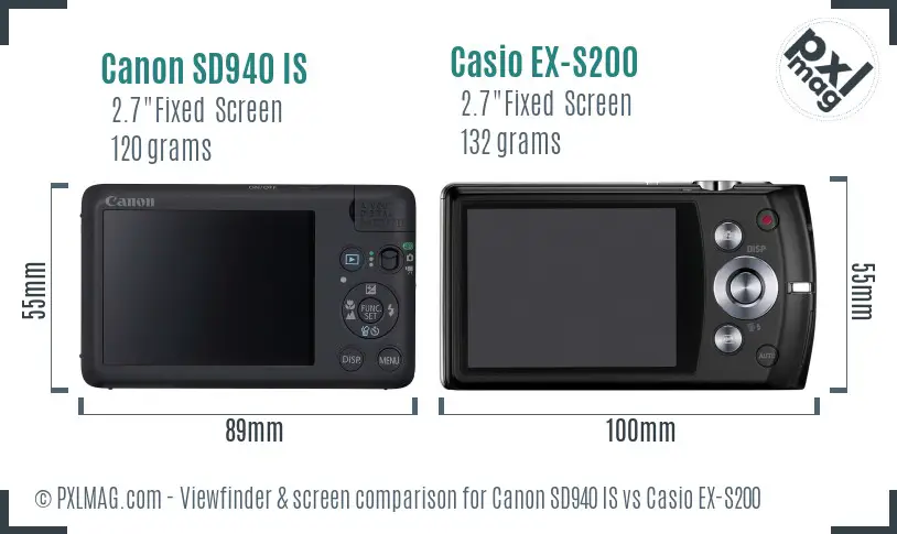 Canon SD940 IS vs Casio EX-S200 Screen and Viewfinder comparison