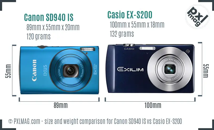 Canon SD940 IS vs Casio EX-S200 size comparison