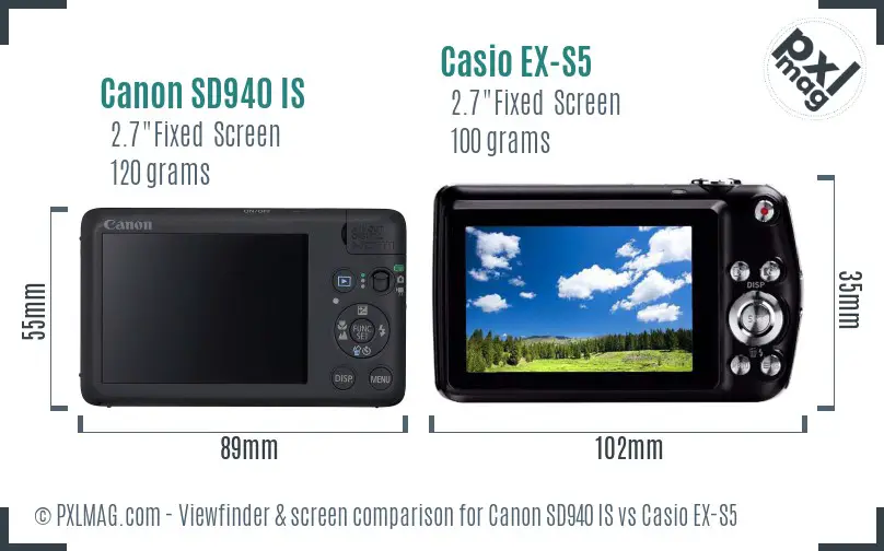 Canon SD940 IS vs Casio EX-S5 Screen and Viewfinder comparison