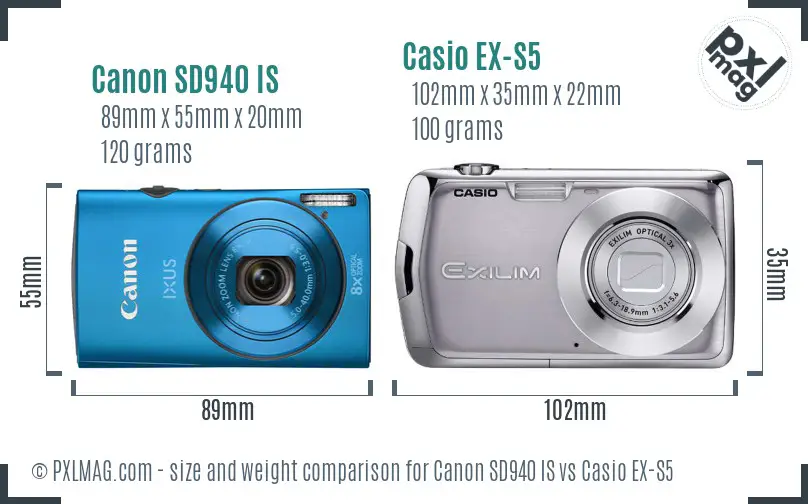 Canon SD940 IS vs Casio EX-S5 size comparison
