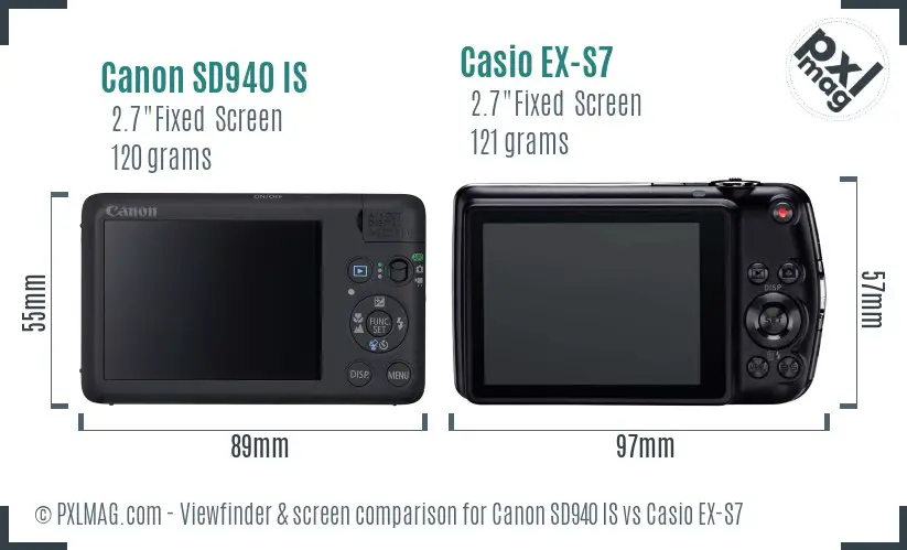 Canon SD940 IS vs Casio EX-S7 Screen and Viewfinder comparison