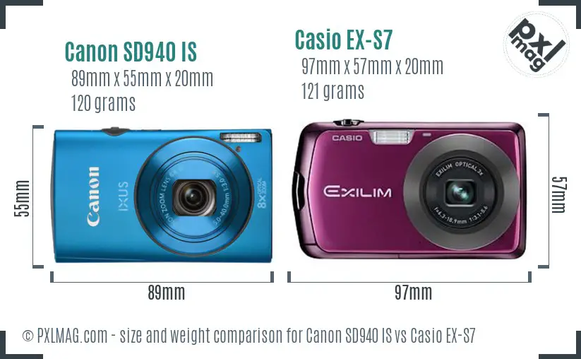 Canon SD940 IS vs Casio EX-S7 size comparison