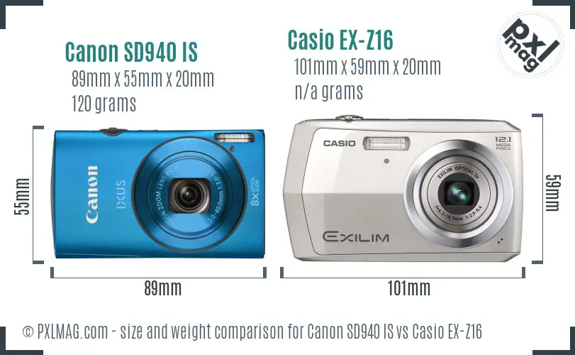 Canon SD940 IS vs Casio EX-Z16 size comparison