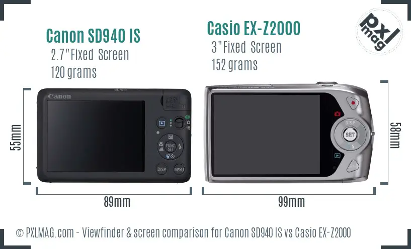 Canon SD940 IS vs Casio EX-Z2000 Screen and Viewfinder comparison