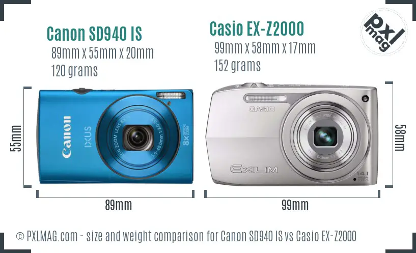 Canon SD940 IS vs Casio EX-Z2000 size comparison