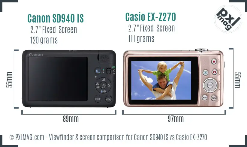 Canon SD940 IS vs Casio EX-Z270 Screen and Viewfinder comparison