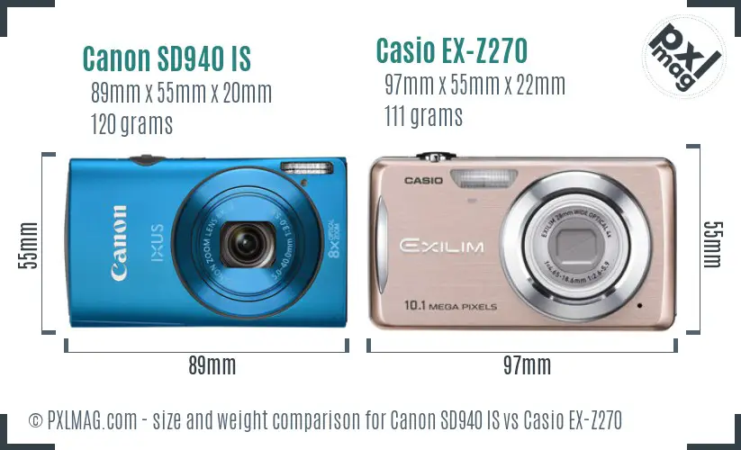 Canon SD940 IS vs Casio EX-Z270 size comparison