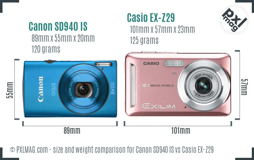 Canon SD940 IS vs Casio EX-Z29 size comparison